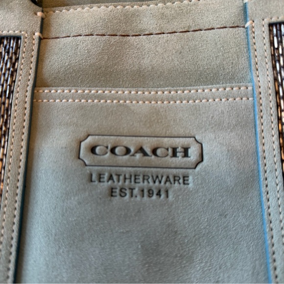 Vintage Coach 8B31 Mint Suede Beaded Tote Bag Tiffany blue interior Dust Bag Inc - Picture 8 of 16